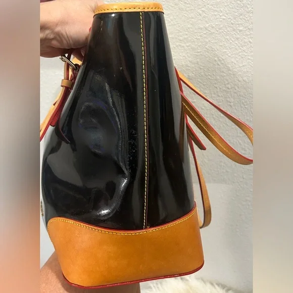 Dooney & Bourke Black Patent Tote with Tan Trim and Pink Interior w/ Reg. paper - Picture 8 of 13